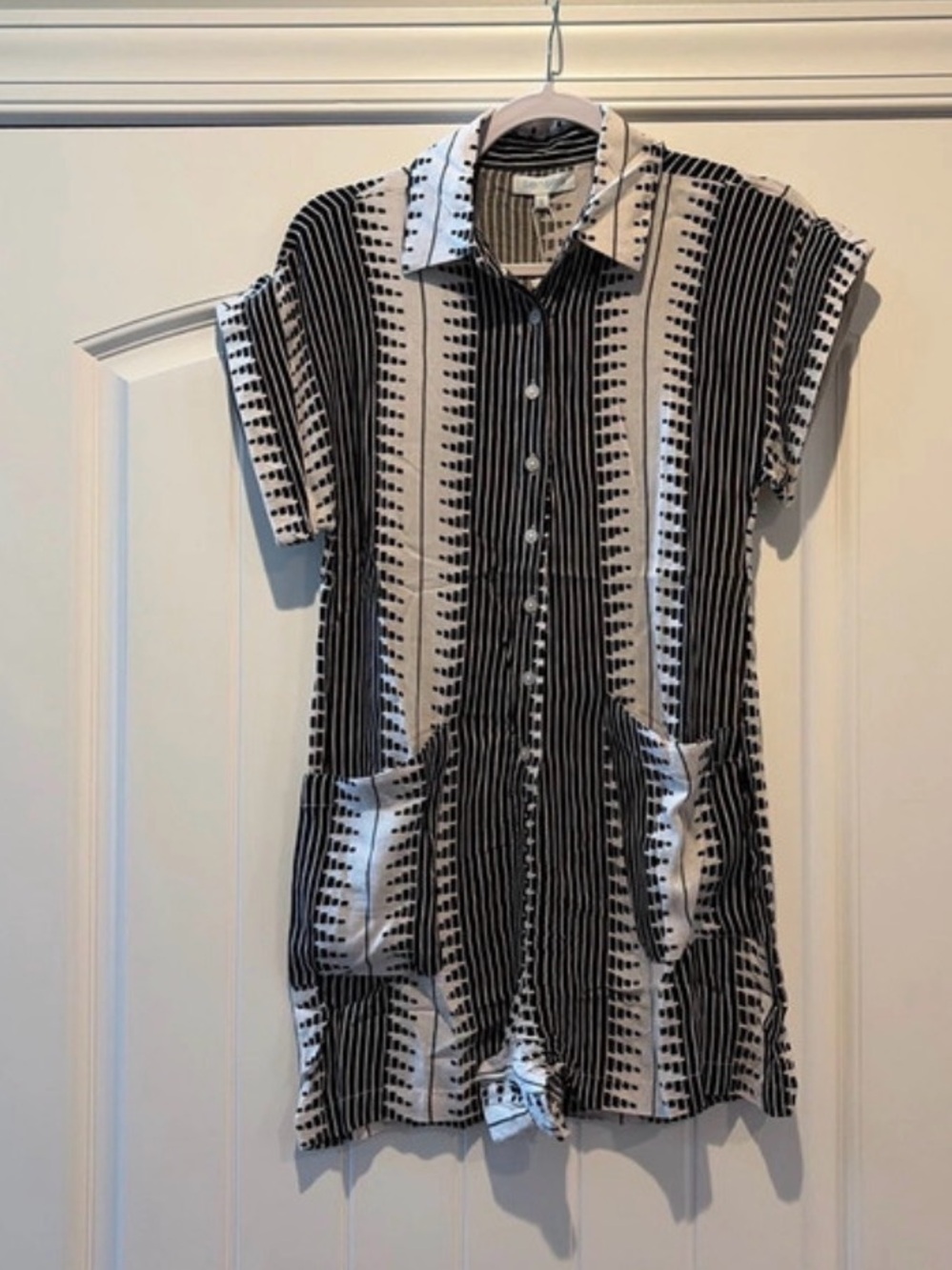 Striped Black and White Button-Front Romper